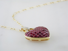 Vintage Estate Invisible Set Ruby Gold Heart Pendant Necklace
