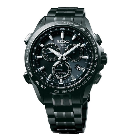 Seiko Astron GPS Solar 44.6mm Watch Black Coated Titanium Case & Ceramic Bezel Black Dial Series 8X82 SSE009