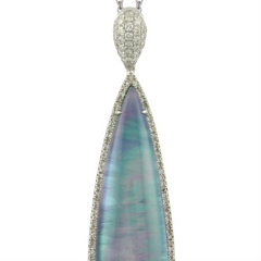 Doves "Ivory Sky" Blue Lapis, Mother of Pearl, & Diamond Elongated Pear Shaped Pendant Necklace