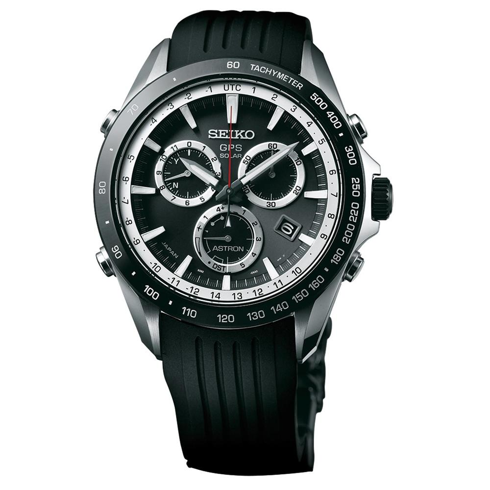 Seiko Astron Solar GPS Ceramic Black Stainless White 44.6mm Chronograph Watch SSE015
