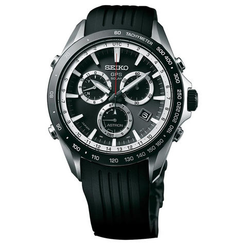Seiko Astron Solar GPS Ceramic Black Stainless White 44.6mm Chronograph Watch SSE015