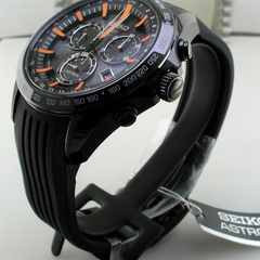Seiko Astron Solar GPS Ceramic Black Stainless Orange 44.6mm Watch SSE017