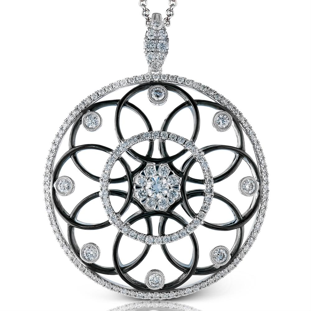 Simon G. Midnight Black & White Gold Diamond Circular Pendant MP1630