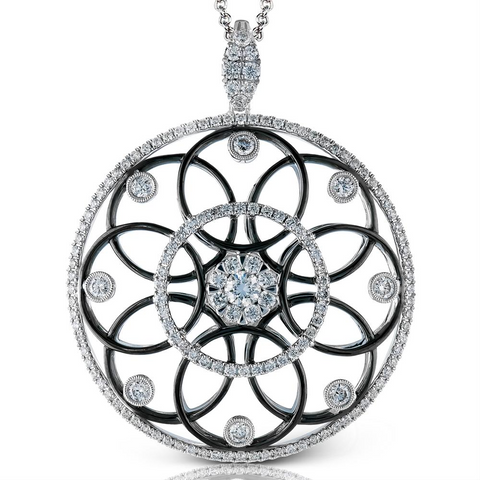 Simon G. Midnight Black & White Gold Diamond Circular Pendant MP1630