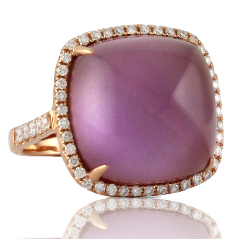 Doves "Viola" Cushion Loaf Cut Amethyst & Mother of Pearl Rose Gold Diamond Ring