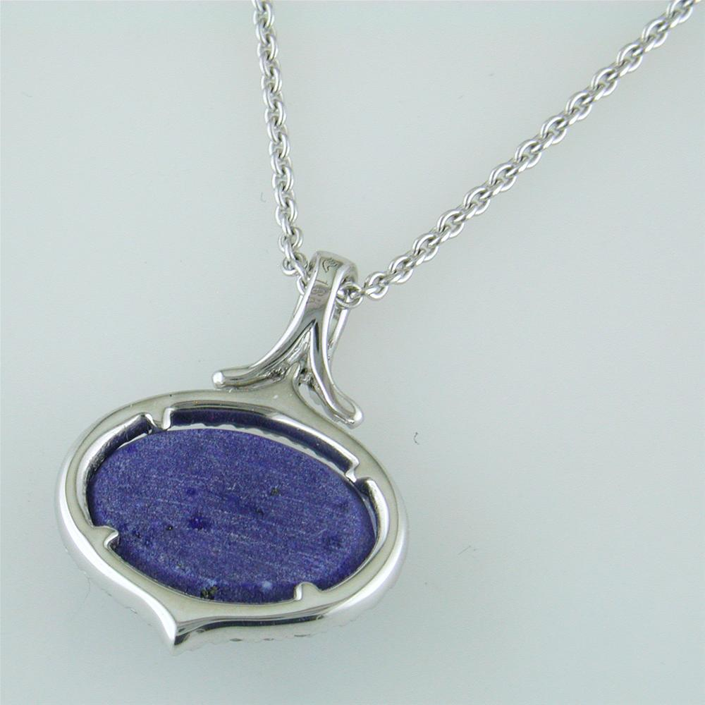 Doves Ivory Sky Blue Lapis, Mother of Pearl, & Topaz Diamond Halo Oval Pendant Necklace