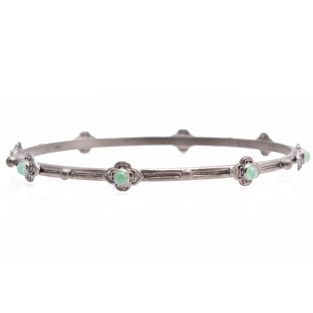 Armenta Sterling Silver Scrolled Bangle Bracelet with Chrysoprase Doublets