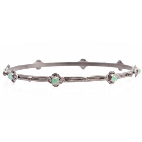Armenta Sterling Silver Scrolled Bangle Bracelet with Chrysoprase Doublets