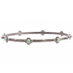 Armenta Sterling Silver Scrolled Bangle Bracelet with Chrysoprase Doublets