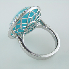 Doves "St. Barths" Blue Turquoise, White Topaz, & Diamond Halo White Gold Blue Oval Ring