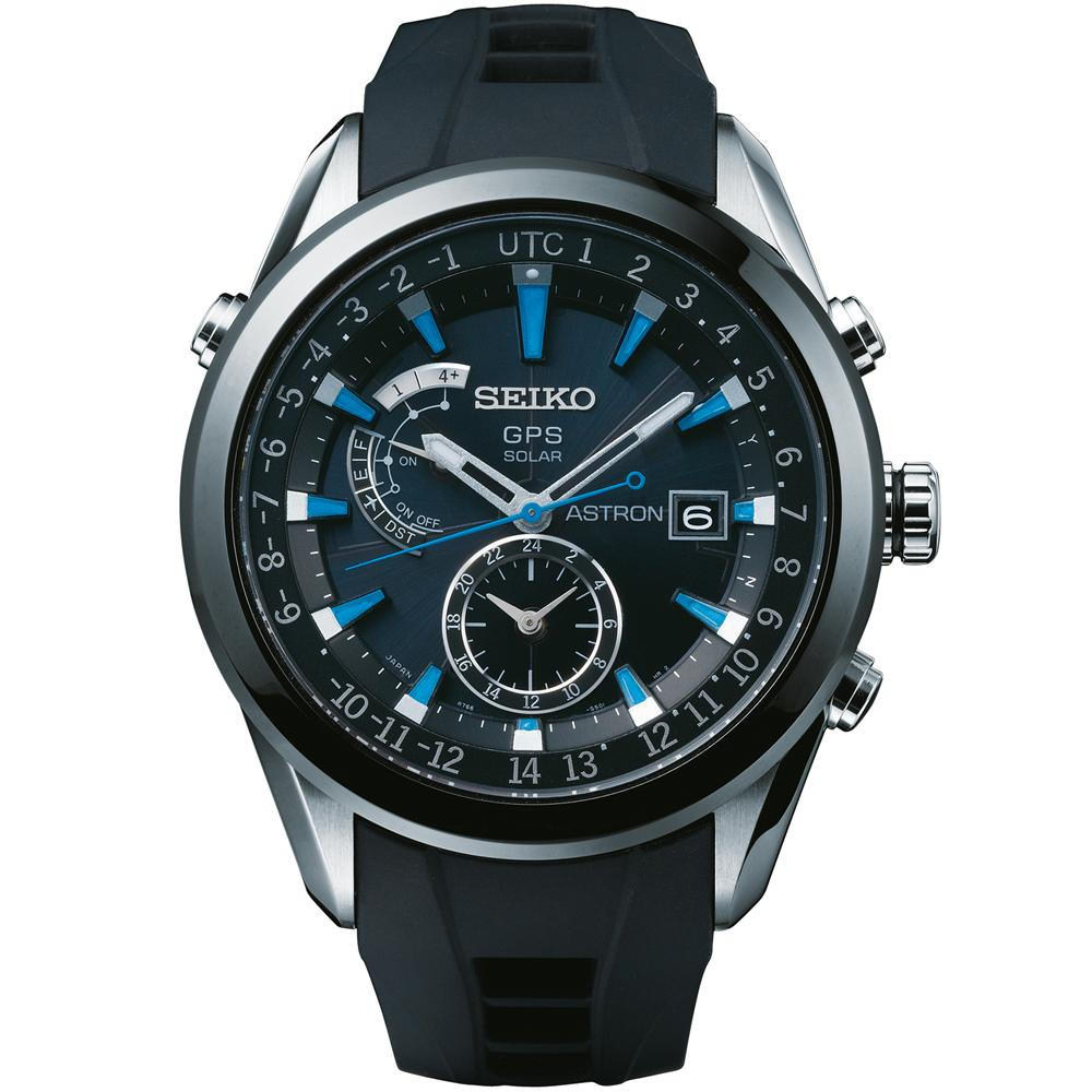 Seiko Astron Solar GPS Ceramic Black Stainless Blue 44.6mm Watch SAST009