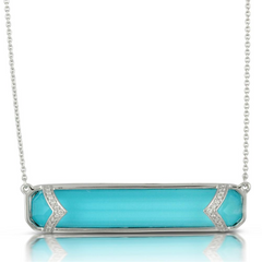 Doves "St. Barth's Blue" Horizontal Turquoise & White Topaz Pendant Necklace with Diamonds