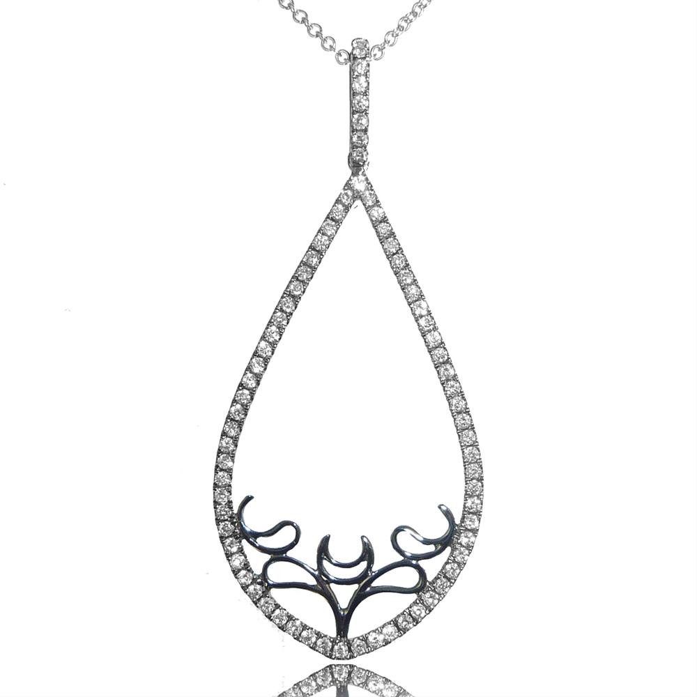 Doves "Gothica" Teardrop Diamond Filigree Black Gold Pendant Necklace