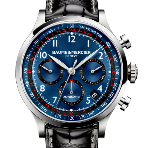Baume & Mercier Capeland Automatic Chronograph Blue Leather 44mm Watch 10065