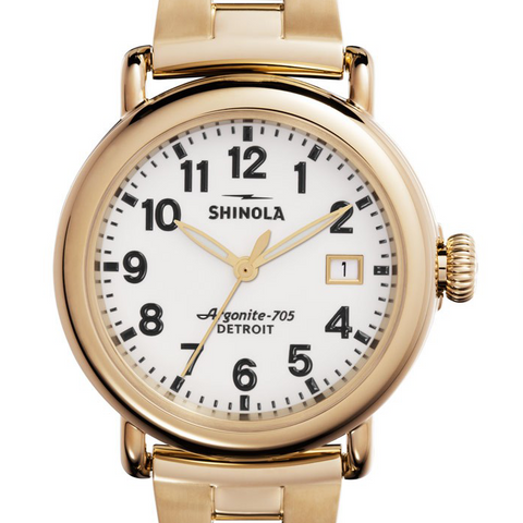 Shinola 36mm Ladies Runwell White Dial Gold Tone Watch 20001105
