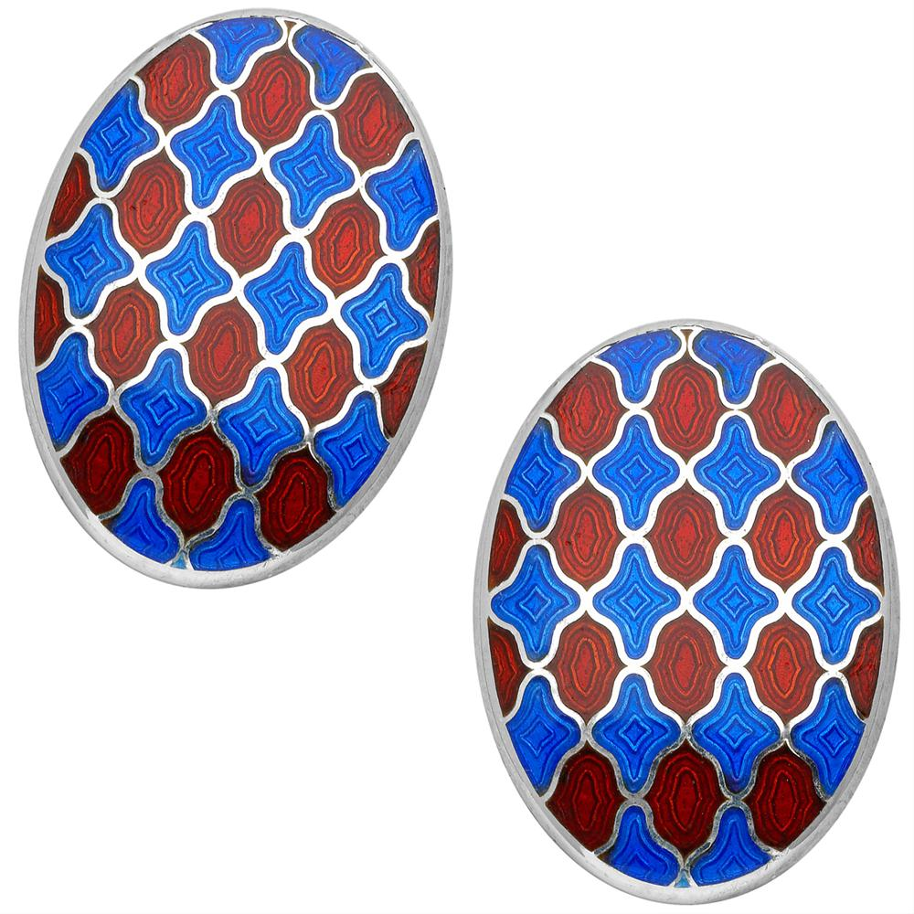 Deakin & Francis Royal Blue and Maroon Enamel Sterling Silver Cufflinks