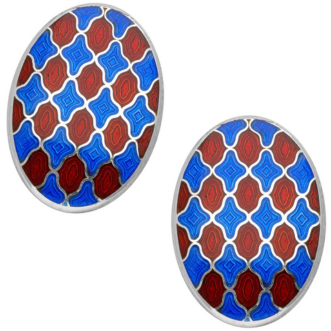 Deakin & Francis Royal Blue and Maroon Enamel Sterling Silver Cufflinks