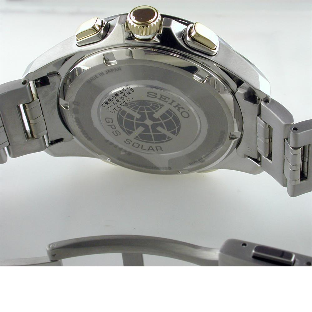 Seiko Astron GPS Solar 44.6mm Watch Titanium with Yellow Gold & Ceramic Bezel Black Dial Series 8X82 SSE007
