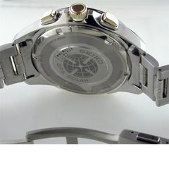 Seiko Astron GPS Solar 44.6mm Watch Titanium with Yellow Gold & Ceramic Bezel Black Dial Series 8X82 SSE007