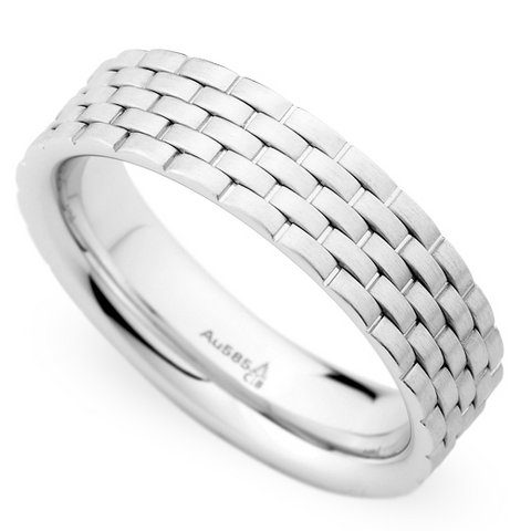 Christian Bauer Men's White Gold Weave Brush Wedding Band Ring 14K 6mm