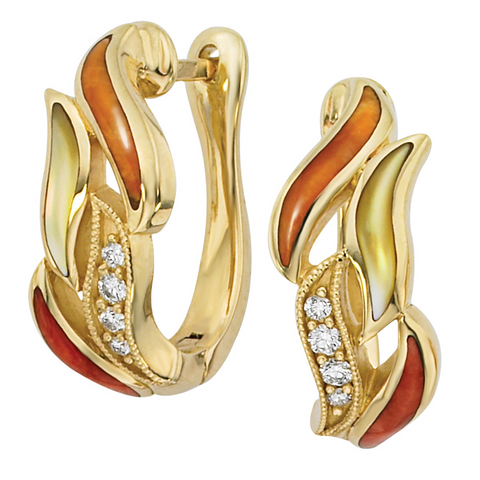Kabana Multicolored Spiny Oyster with Mother of Pearl Yellow Gold Earrings GECF168MMS