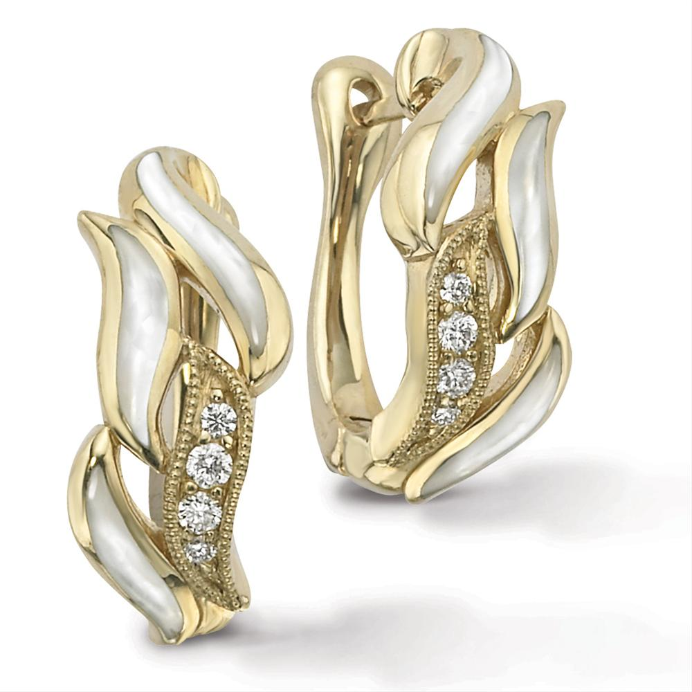 Kabana White Mother of Pearl Inlay Diamond Earrings GECF168MW