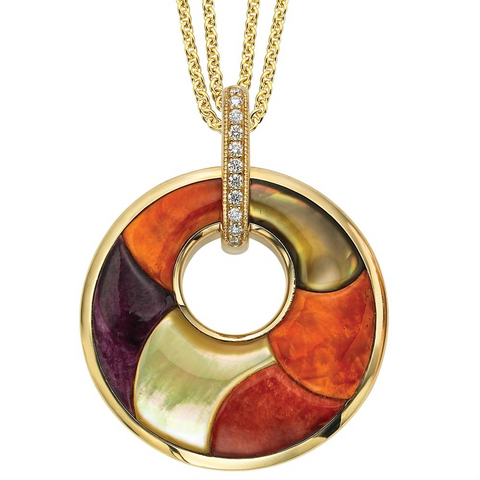 Kabana Riviera Mixed Spiny Oyster and Mother of Pearl in Yellow Gold Pendant Necklace GNK361MMS-18