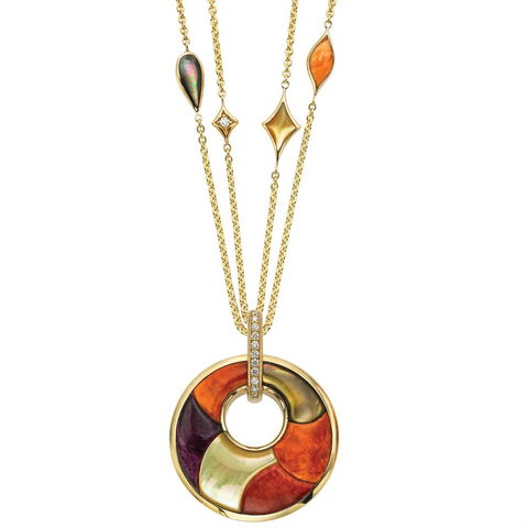 Kabana Riviera Mixed Spiny Oyster and Mother of Pearl in Yellow Gold Pendant Necklace GNK361MMS-18
