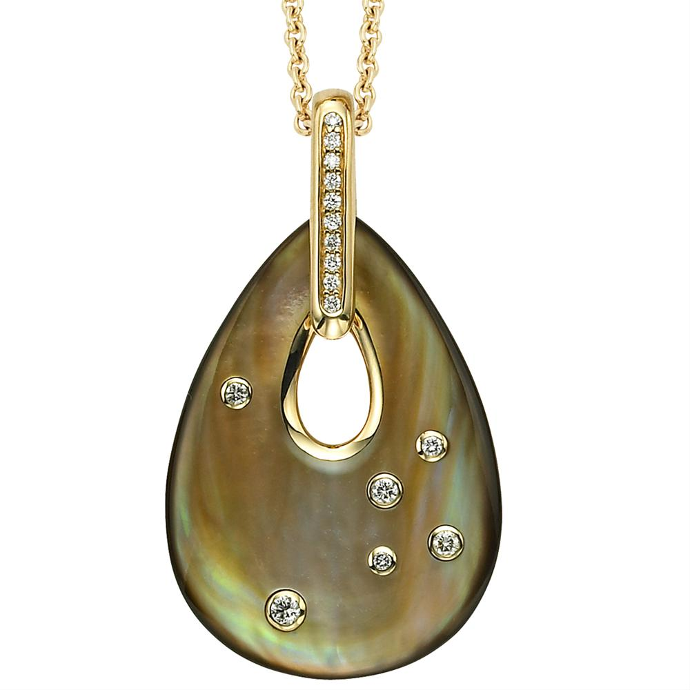 Kabana Teardrop Pendant Black Mother of Pearl & Diamonds GPCF576MZ