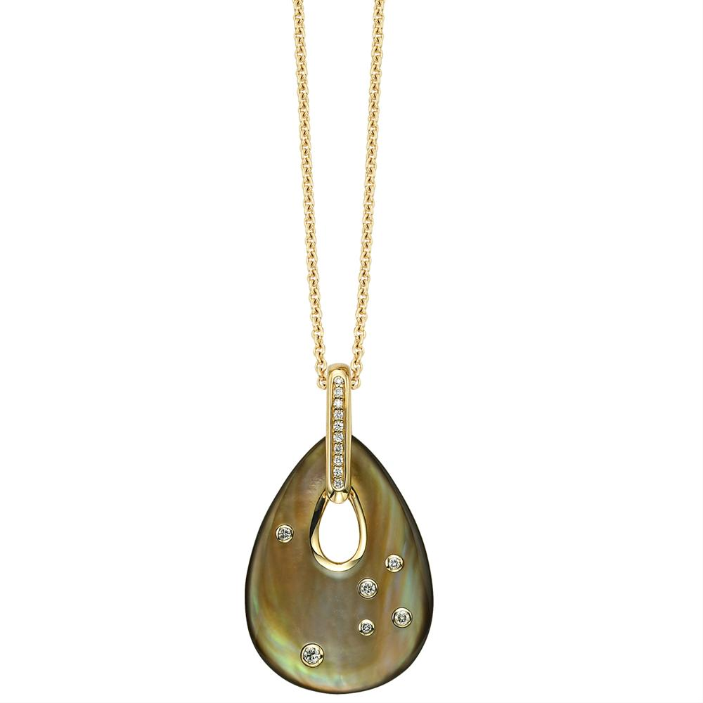 Kabana Teardrop Pendant Black Mother of Pearl & Diamonds GPCF576MZ