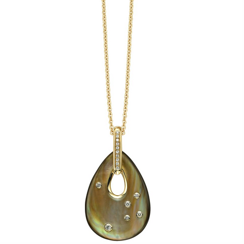 Kabana Teardrop Pendant Black Mother of Pearl & Diamonds GPCF576MZ