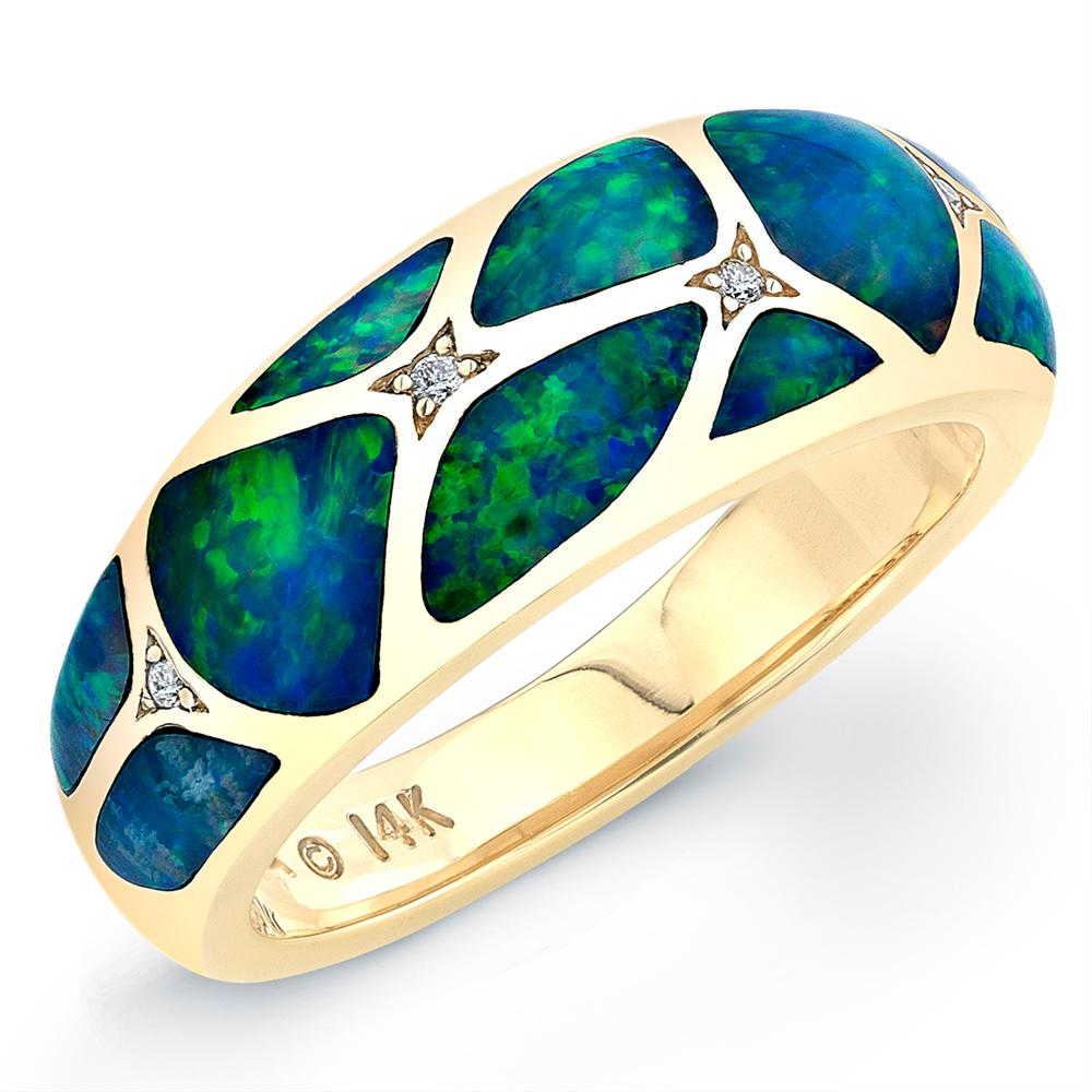 Kabana Opal Inlay Diamond 14K Yellow Gold Ring GRIF503X