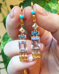 Jane Taylor Cirque Tassel Yellow Gold Earrings London Blue Topaz stamford ct