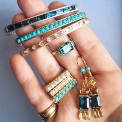 Jane Taylor Hinged Cirque Cuff Bracelet with Turquoise Cabochons 14K Rose Gold