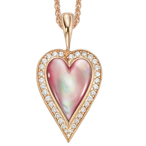 Kabana Pink Mother of Pearl Heart Rose Gold Diamond Pendant NPCF141MP