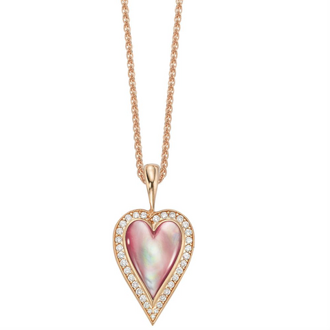 Kabana Pink Mother of Pearl Heart Rose Gold Diamond Pendant NPCF141MP