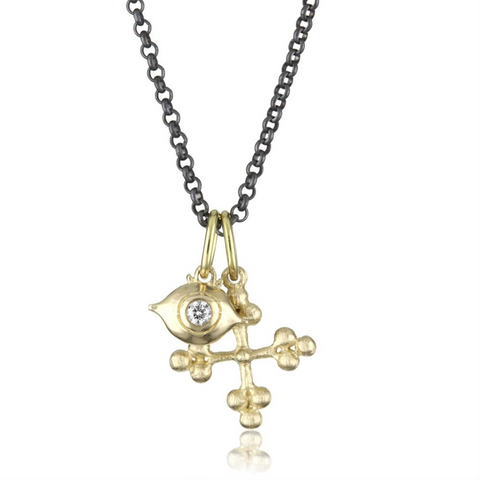 Erica Molinari "Renaissance" 14k Cross Charm and Baby Evil Eye Charm Necklace