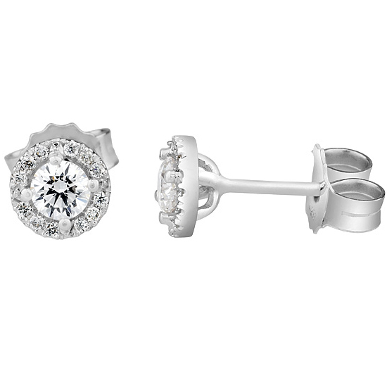 Forevermark "Center of my Universe" Round Ideal Cut Diamond Halo Stud Earrings