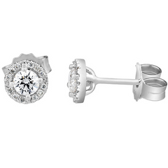 Forevermark "Center of my Universe" Round Ideal Cut Diamond Halo Stud Earrings