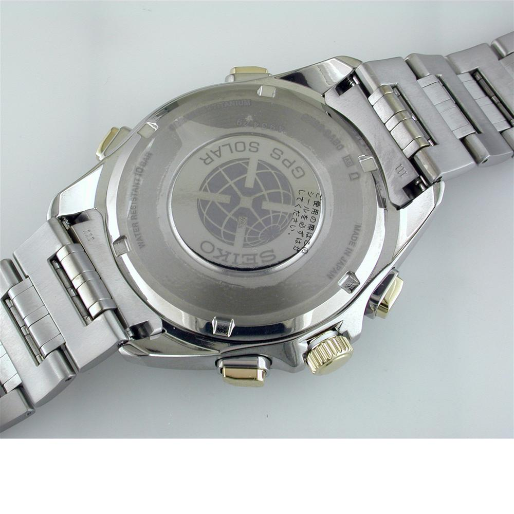 Seiko Astron GPS Solar 44.6mm Watch Titanium with Yellow Gold & Ceramic Bezel Black Dial Series 8X82 SSE007
