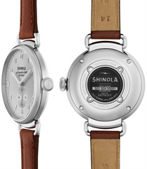 Shinola Canfield 38mm Ladies Silver Dial and Dark Cognac Leather Watch 20001935