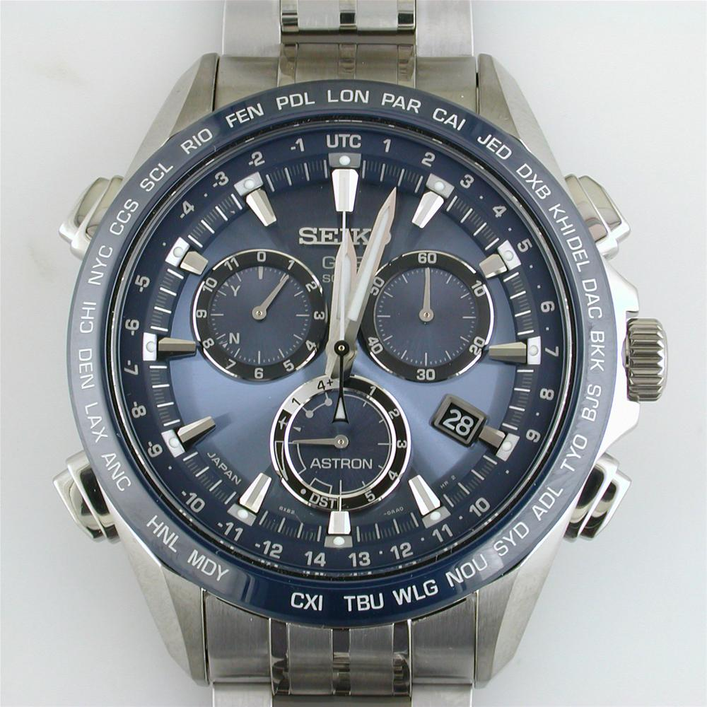 Seiko Astron GPS Solar Titanium Blue Dial Ceramic Bezel 44.6mm Watch SSE005