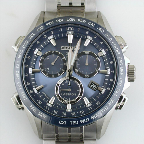 Seiko Astron GPS Solar Titanium Blue Dial Ceramic Bezel 44.6mm Watch SSE005