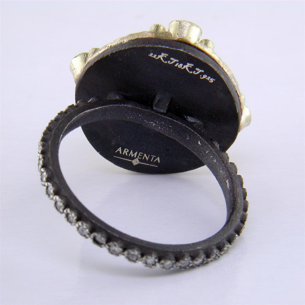 Armenta Green Turquoise & Quartz Round Sapphire Diamond Oxidized Silver Ring