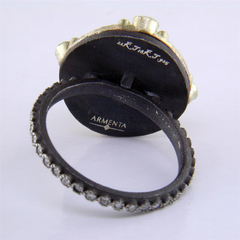 Armenta Green Turquoise & Quartz Round Sapphire Diamond Oxidized Silver Ring