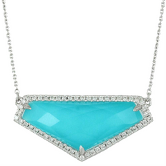 Doves "St. Barth's Blue" Triangle Turquoise & White Topaz Pendant Necklace with Diamonds