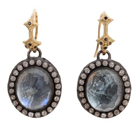 Armenta Oval Labradorite Diamond Dangle Earrings Oxidized Silver