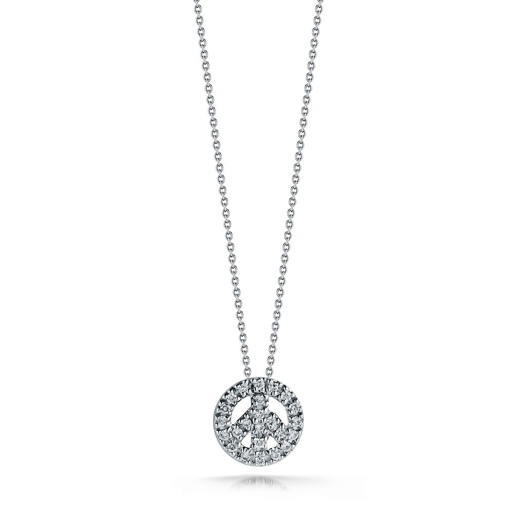 Roberto Coin TINY TREASURES DIAMOND BABY PEACE Sign NECKLACE White Gold