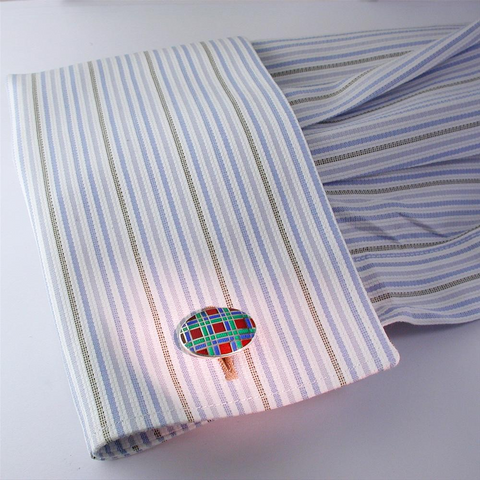 Deakin & Francis Round Parrot Pink & Sky Blue Enamel Silver Cufflinks