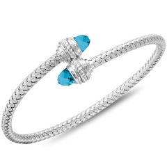 Charles Garnier Sterling Silver 4mm Sarah Mesh Bypass Cuff Bracelet With Blue Topaz
